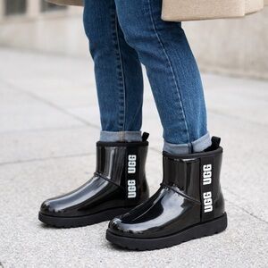 UGG Black Gloss Patent Short Waterproof Mini Boots